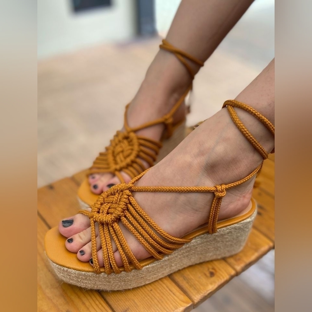 Novus Boho Tan Neutral Espadrilles Ankle Ties Sandals